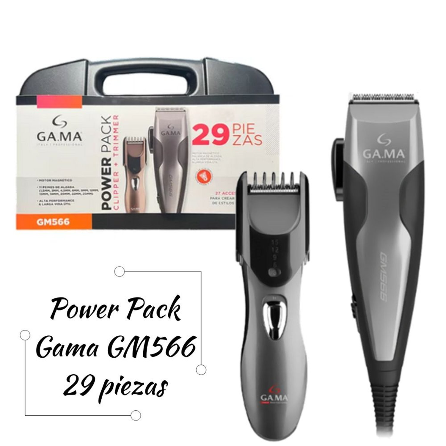 Maquina de Cortar Cabello Gama Power PACK GM566 29 PIEZAS 220V