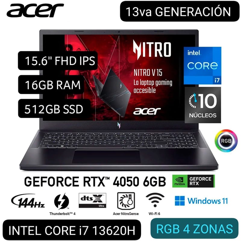 LAPTOP GAMER ACER NITRO V15 ANV15-51-711U i7 13° GEN. 15.6 FHD IPS ...