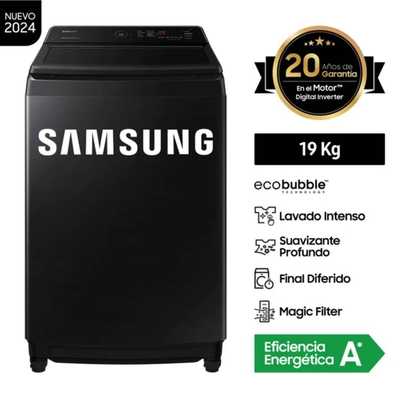 SAMSUNG - Lavadora Samsung Eco Bubble 19KG WA19CG6441BVPE Negro