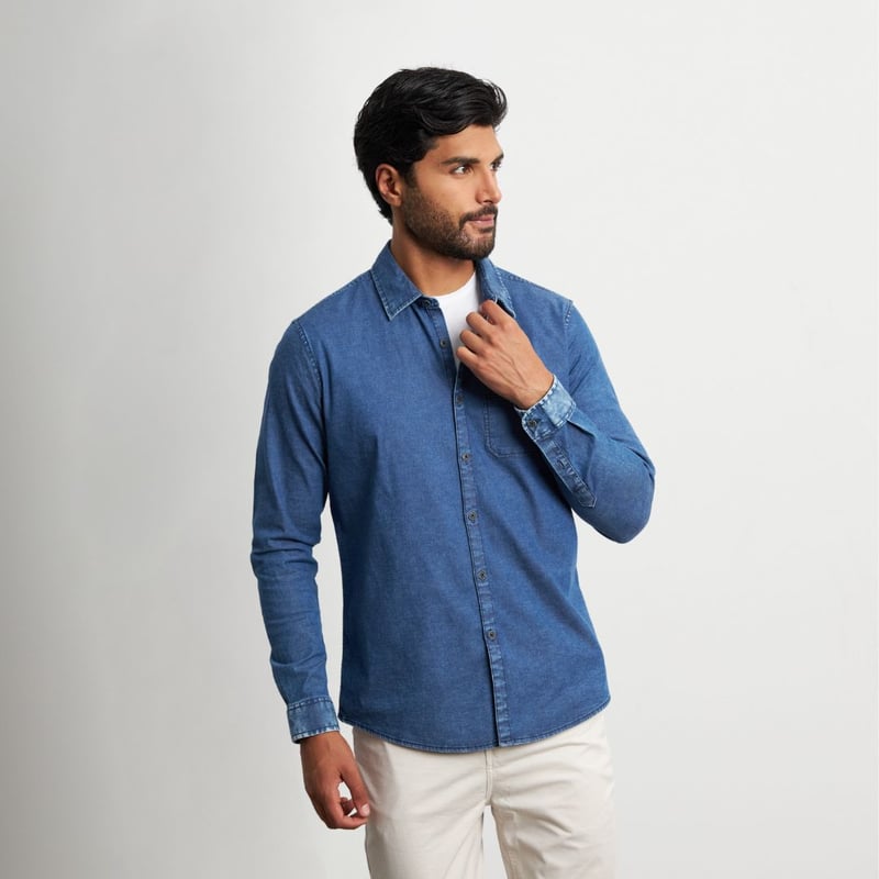 Camisa manga larga jean hombre online