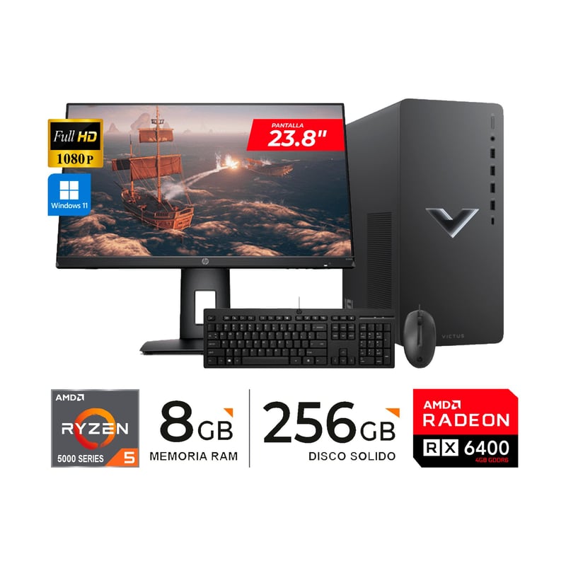 HP - PC HP TORRE VICTUS TG02-0013LAM RYZEN 5-5600G 8GB256GBvideo 4GB + MONITOR FHD