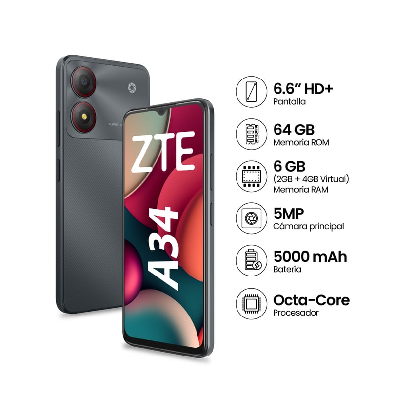 ZTE - ZTE BLADE A34 2+64GB - GRIS