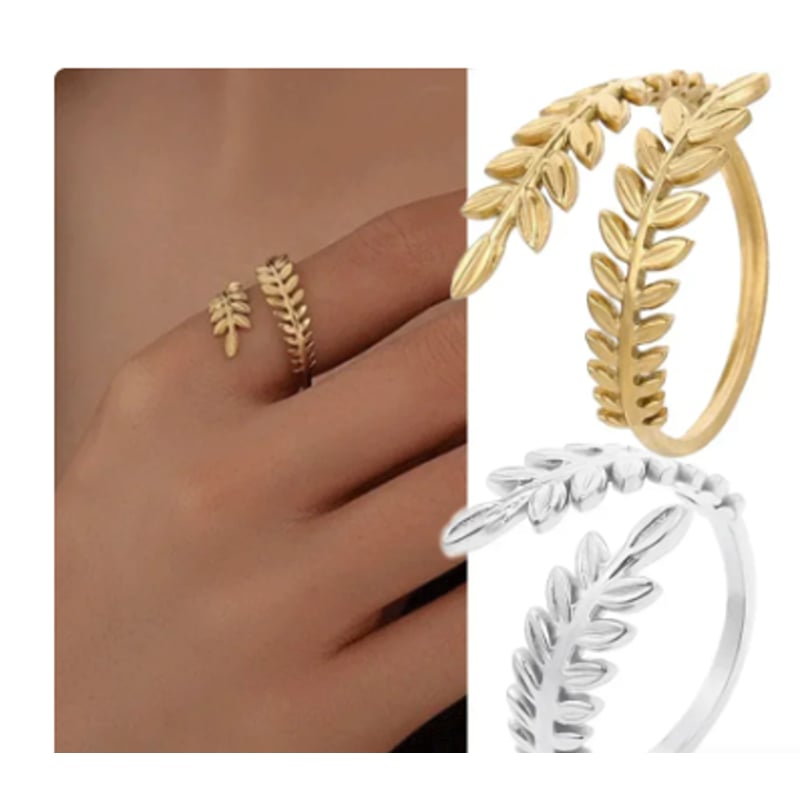 Anillo de acero inoxidable para mujer hojas plateada regulable