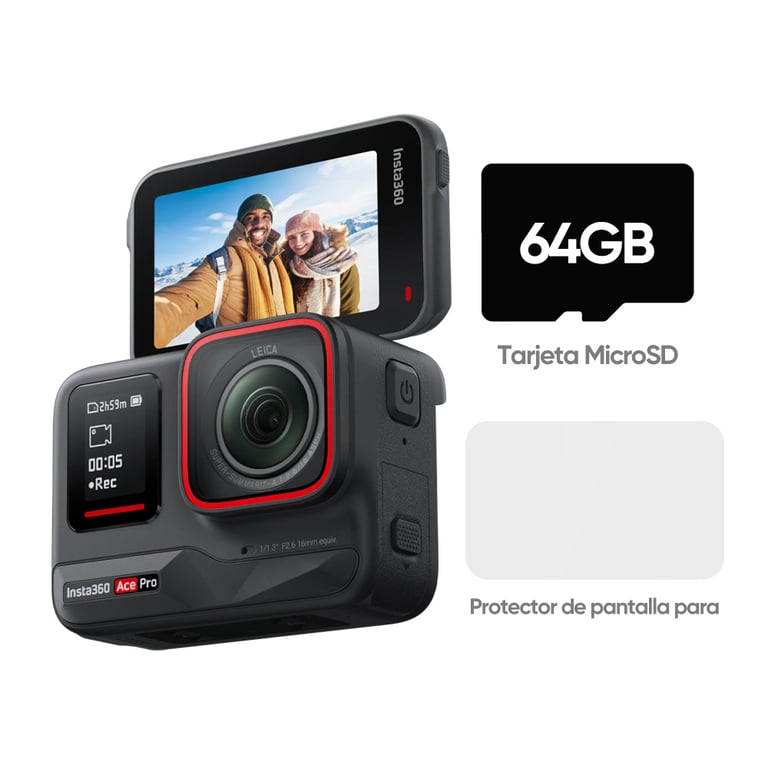 Insta360 Ace Pro 2 Action Cam 8K Con Leica Summicron, Sensore 1/1.3", Doppio Chip IA, Impermeabile 12m, Cover Antivento – Standard Pack - 3