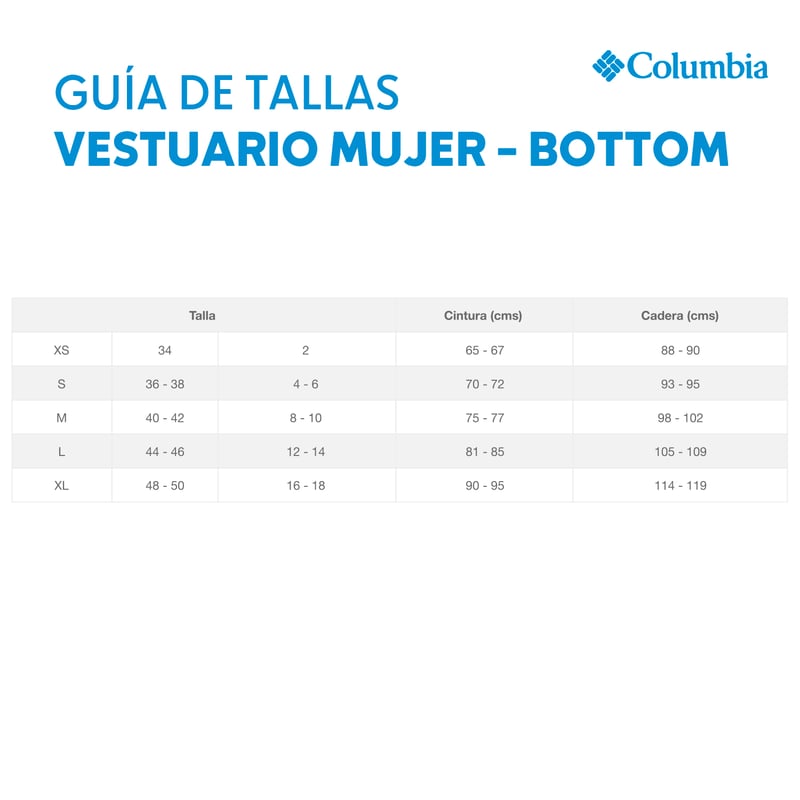 Tallas pantalones columbia mujer hotsell