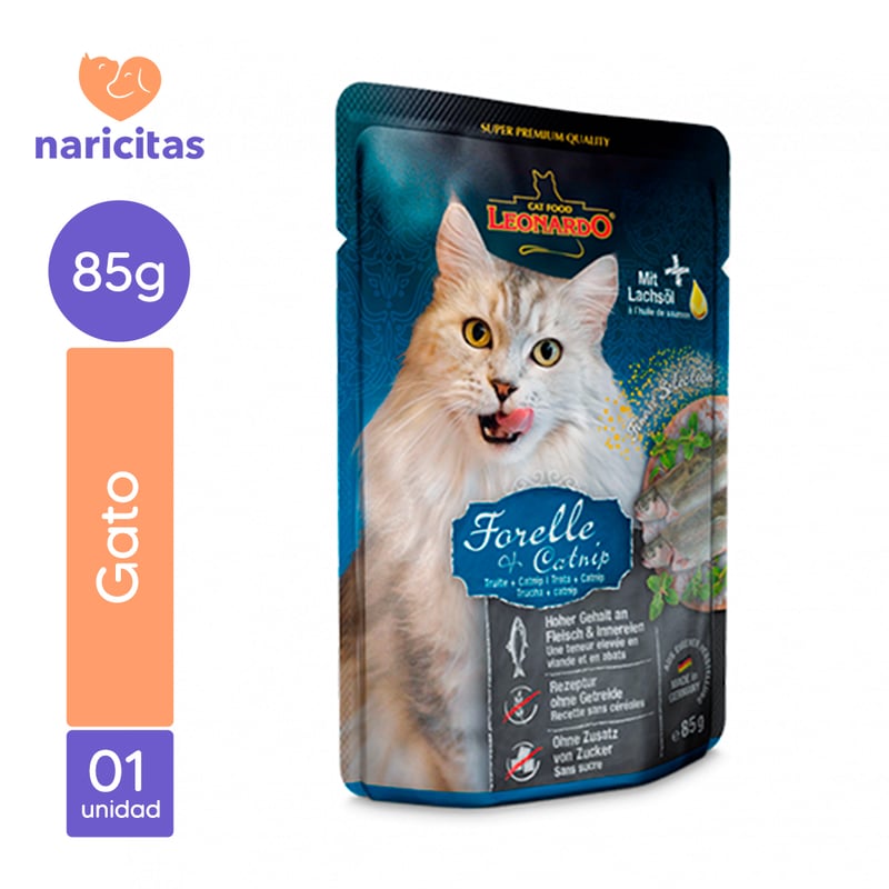 Leonardo Menu Trucha Menta Alimento Gatos Adultos Pack 16x85 Gr main image 0