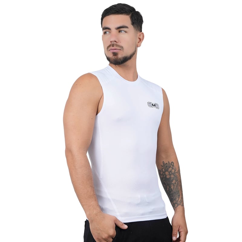 Polo Deportivo de Compresion Manga Cero Color Blanco para Hombres