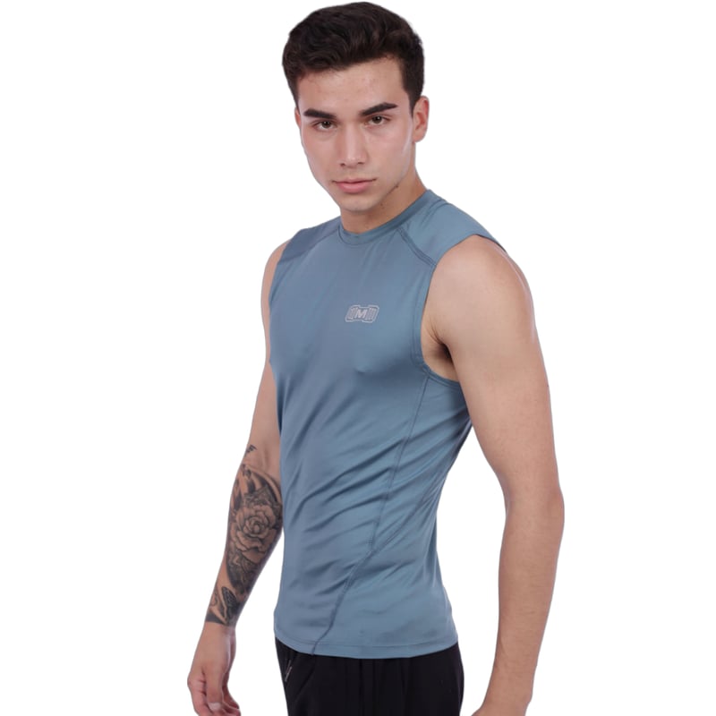 Polo Deportivo de Compresion Manga Cero Color Cemento para Hombres M MUSCLE MUSEUM falabella