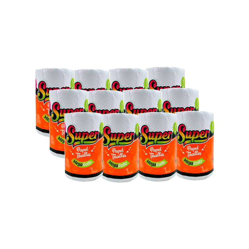 Papel Toalla SUPER MegaRollo 106 Hojas doble Pqt x 12 Rollos SUPER ...