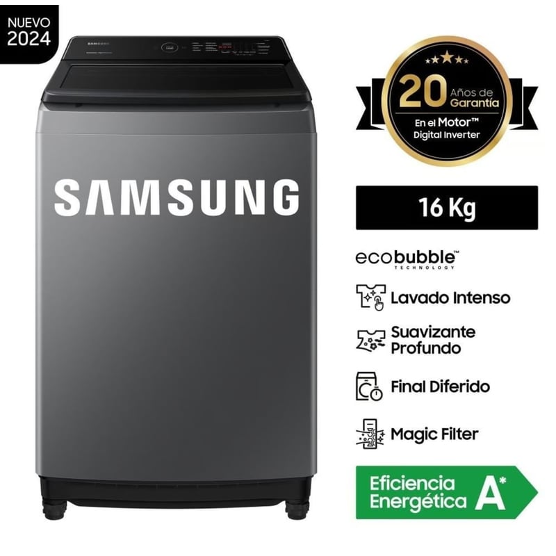 SAMSUNG - Lavadora Samsung 16kg WA16CG6441BDPE EcoBubble Gris