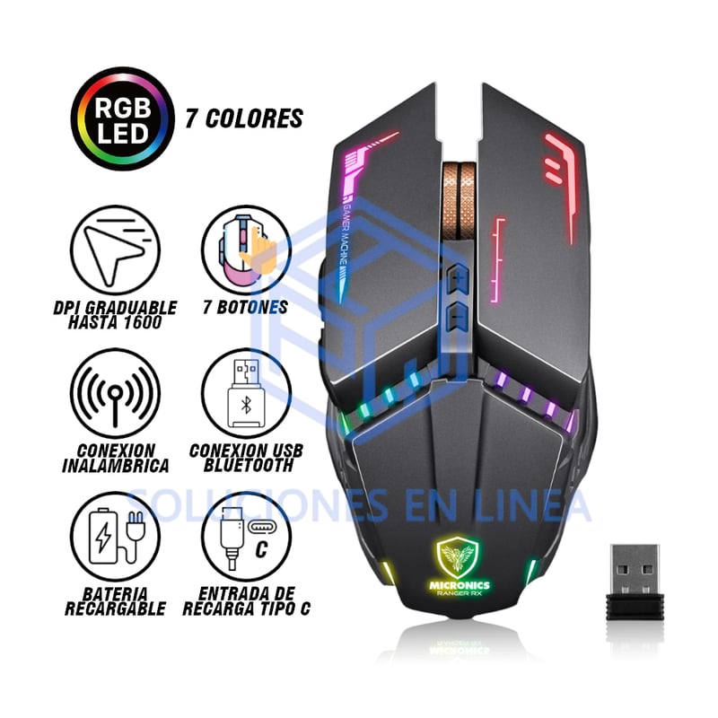 MOUSE WIFI RECARGABLE RANGER 7LEDS 7B MICRONICS MICRONICS | falabella.com