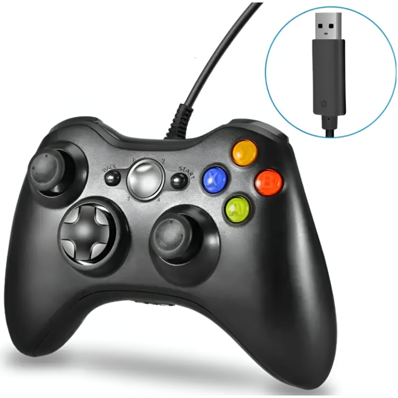 SEISA - Mando con Cable Usb para Xbox 360 Pc Windows Joystick NJX301 Negro