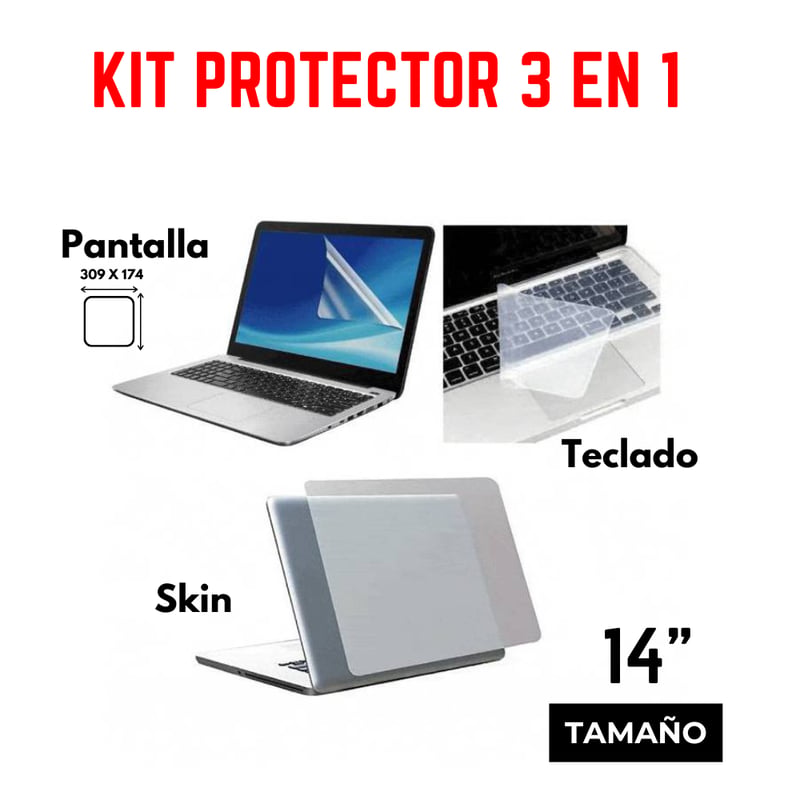 Kit 3 en 1 Protector para Laptop, pantalla. teclado y tapa 14