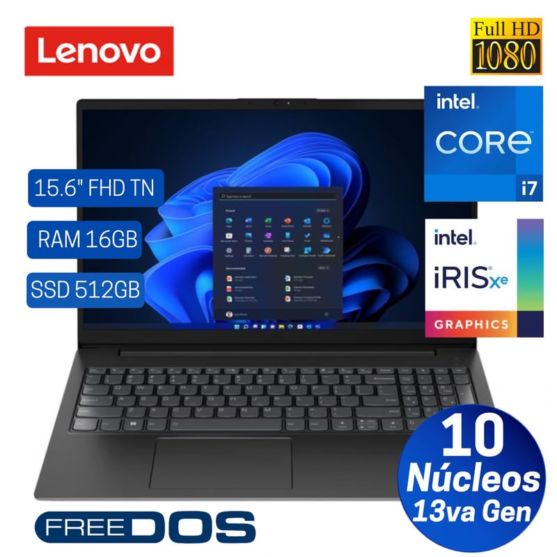 LENOVO - Laptop Lenovo 156 FHD Core i7-1355U 16GB RAM 512GB SSD V15 G4 IRU 83A100ERLM