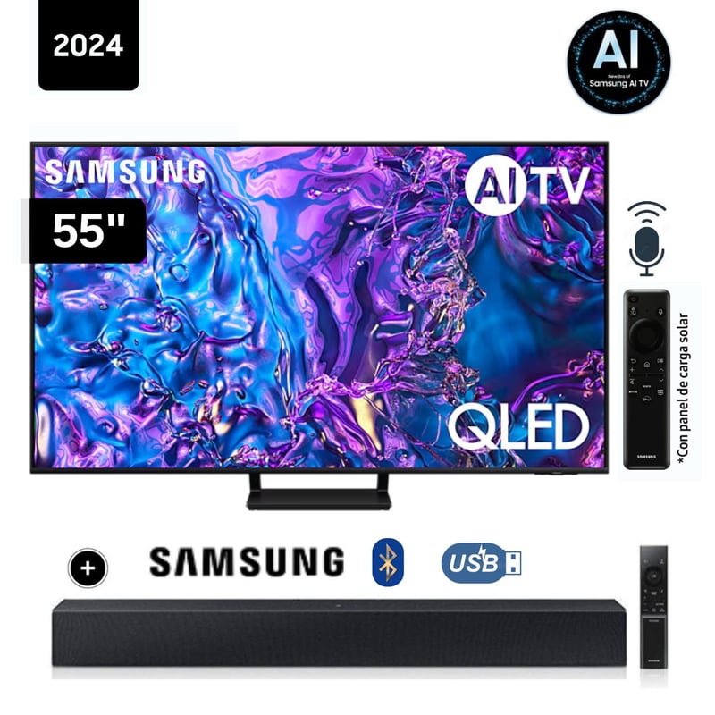 SAMSUNG - Televisor Samsung QLED 55 Tizen OS Smart Tv 4K 55Q70D + Soundbar HW C400