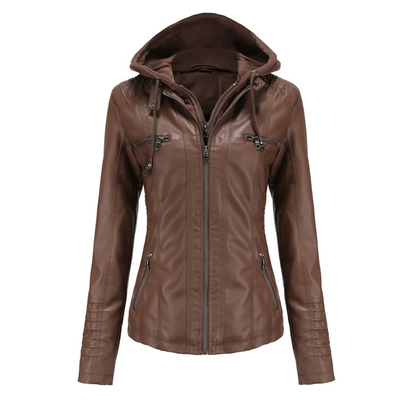 Ericcay Mujer Chaqueta Corto De Elegante Stand Cuero Sólido Sintético Cremallera Otoño Color Con