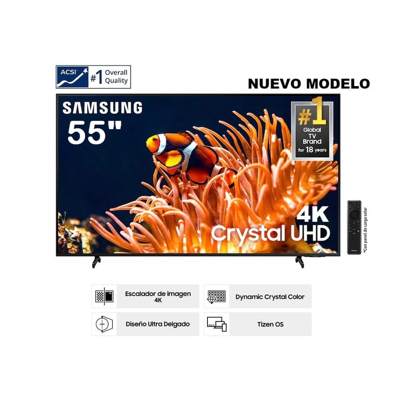 SAMSUNG - Televisor Samsung Smart UHD 4K 55 Crystal UN55DU8000G Nuevo Modelo - Negro