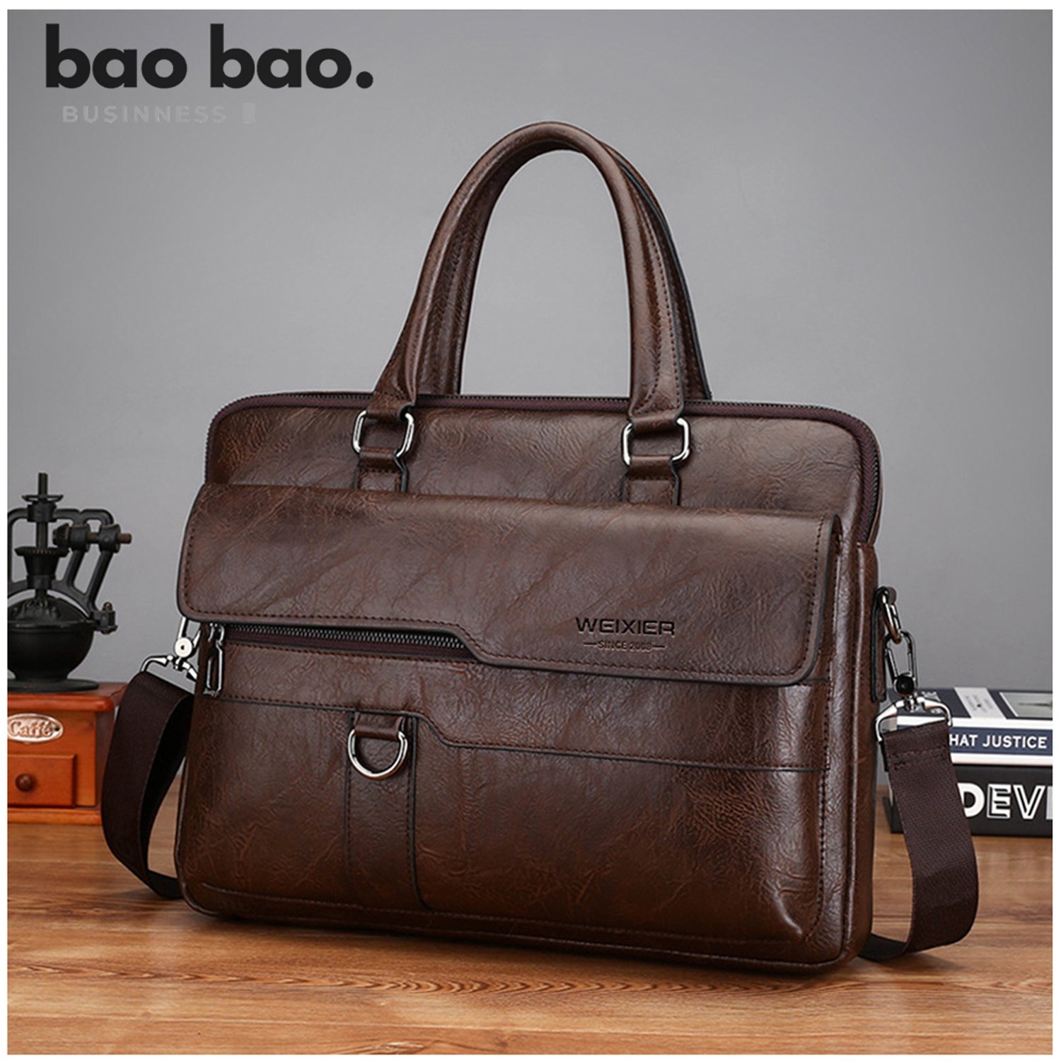 Maletin de Cuero para Hombre Bolso Ejecutivo Portafolio Weixier Cafe GENERICO falabella