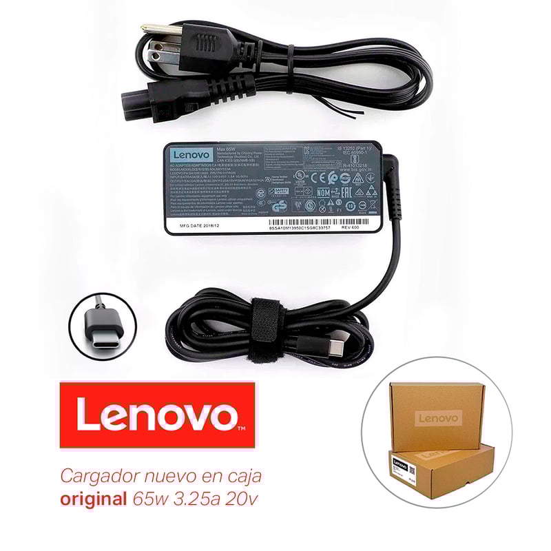 "Cargador Lenovo Tipo C 65w 20v 3-25a ORIGINAL"