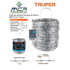 TRUPER - Rollo de alambre de púas de 200 m BWG 17.5