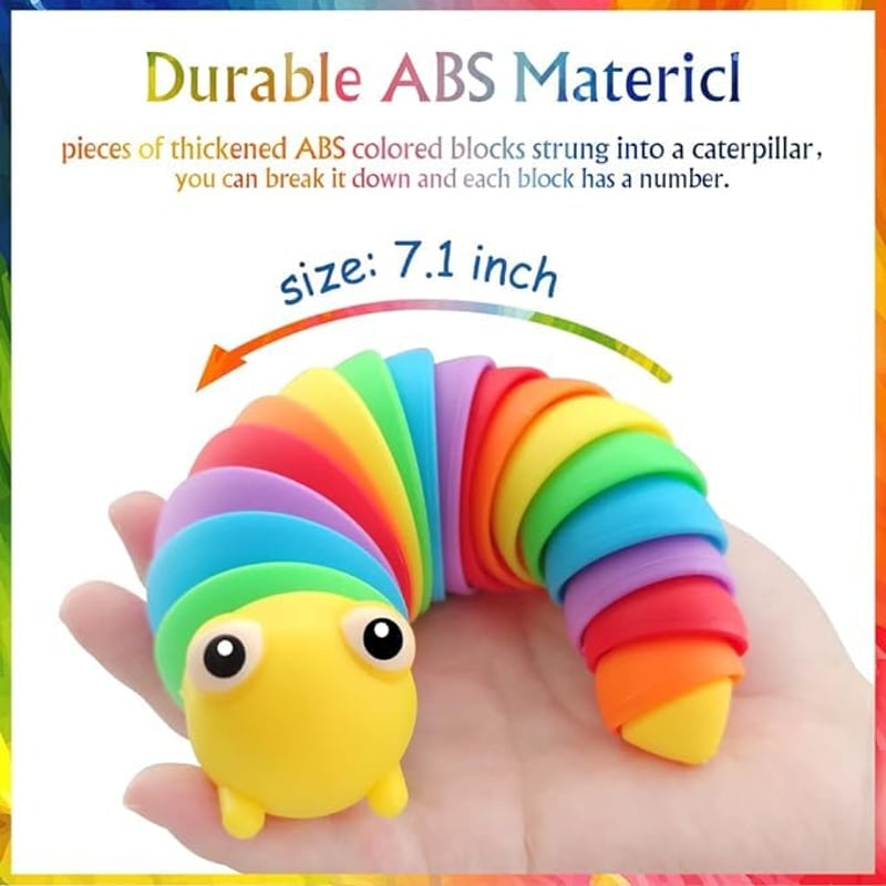 Juguete sensorial para aliviar la ansiedad, paquete de 2 unidades, diseño de gusano arcoíris para niños y adultos