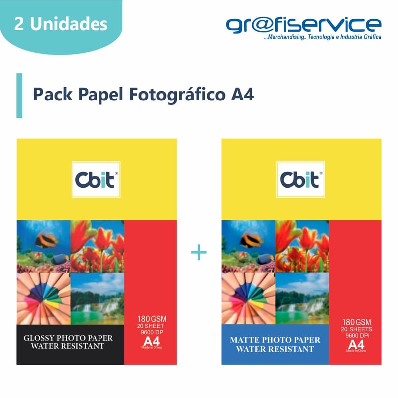 Pack Papel Fotográfico A4 CBIT 20h 180g Brillante y Mate GENERICO ...