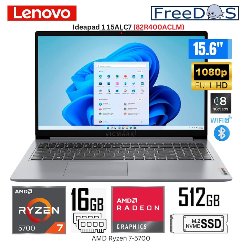 LENOVO - Laptop Lenovo Ideapad 1 15ALC7 AMD Ryzen 7-5700 16GB RAM 512GB SSD 15.6" Free Dos- Cloud Grey