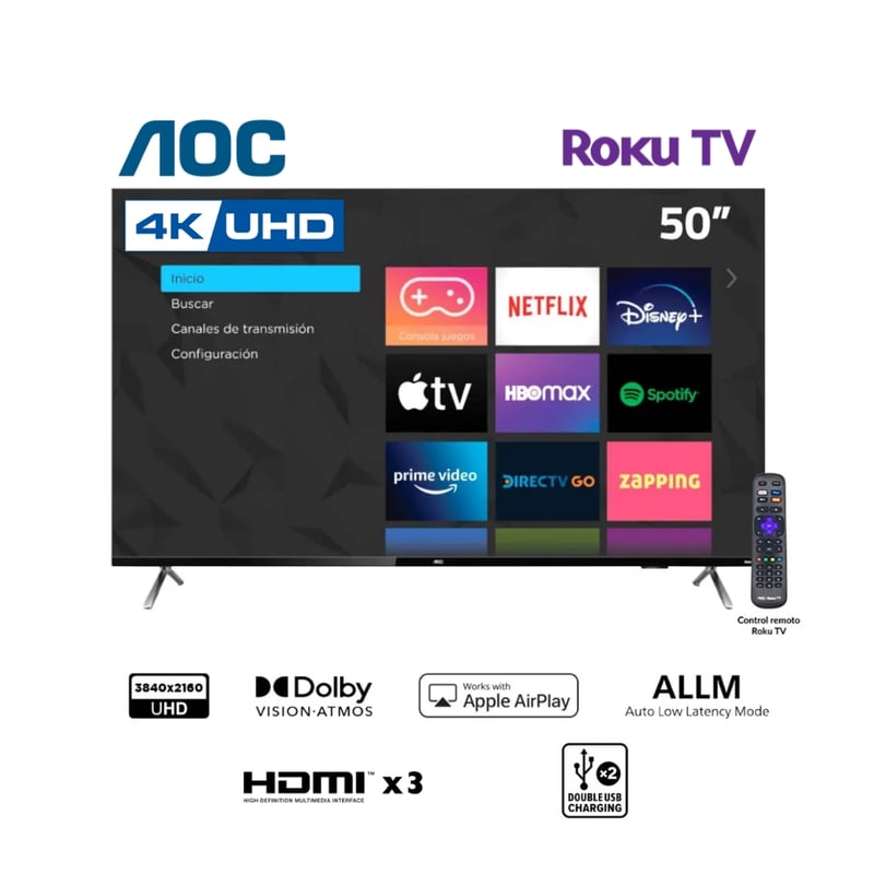 AOC - Televisor AOC LED 50 UHD 4K Smart Tv 50U6125