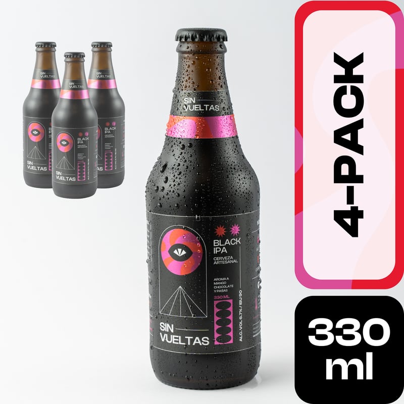 SIN VUELTAS - 4 Pack Cerveza Artesanal "Sin Vueltas" - Black IPA 330 ml