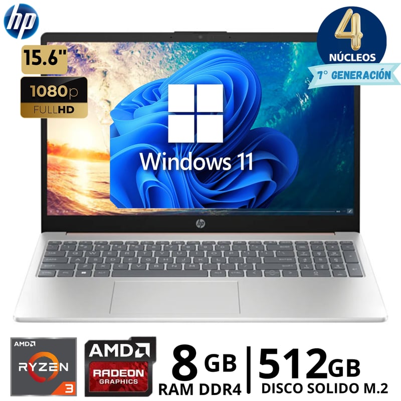 HP - Laptop HP 15-FC0068LA Ryzen 3 - 7320U  15.6"FHD, Ram 8GB, SSD 512GB, Windows 11