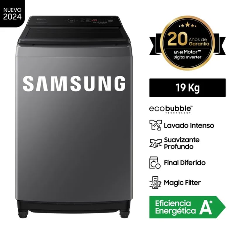 SAMSUNG - Lavadora Samsung EcoBubble™ 19KG Plateada WA19CG6441BDPE