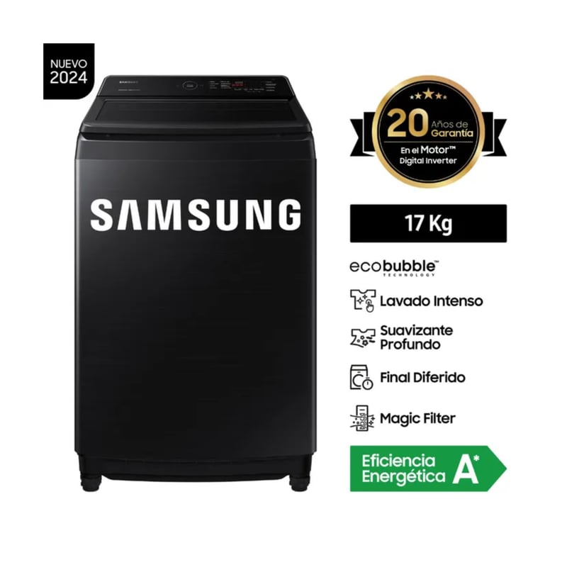 SAMSUNG - LAVADORA SAMSUNG ECOBUBBLE 17KG WA17CG6441BVPE Negro