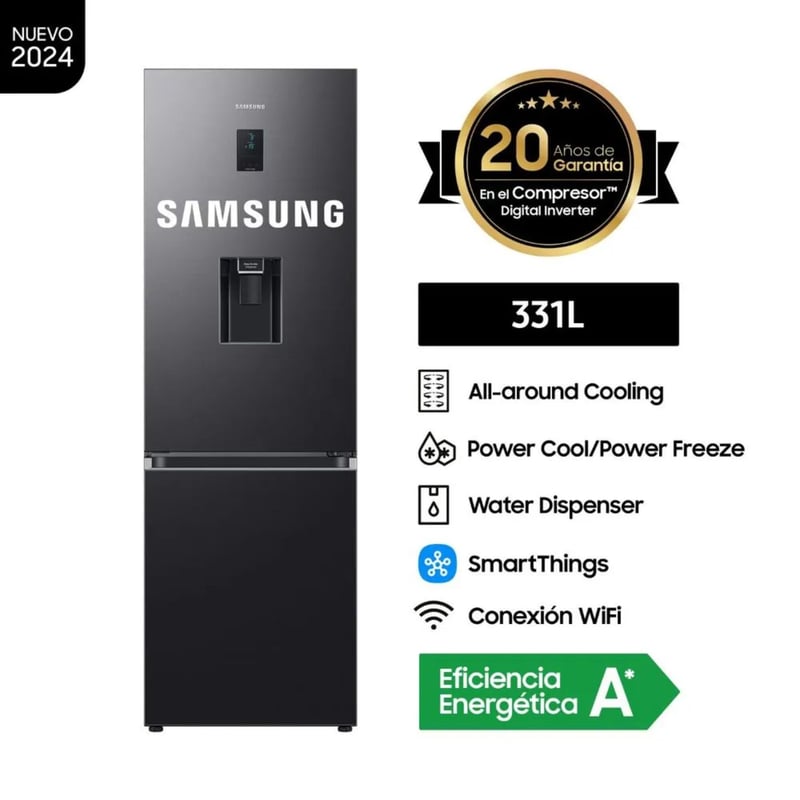 SAMSUNG - Refrigeradora Samsung Bottom Freezer 331L RB34C652EB1 - Negro