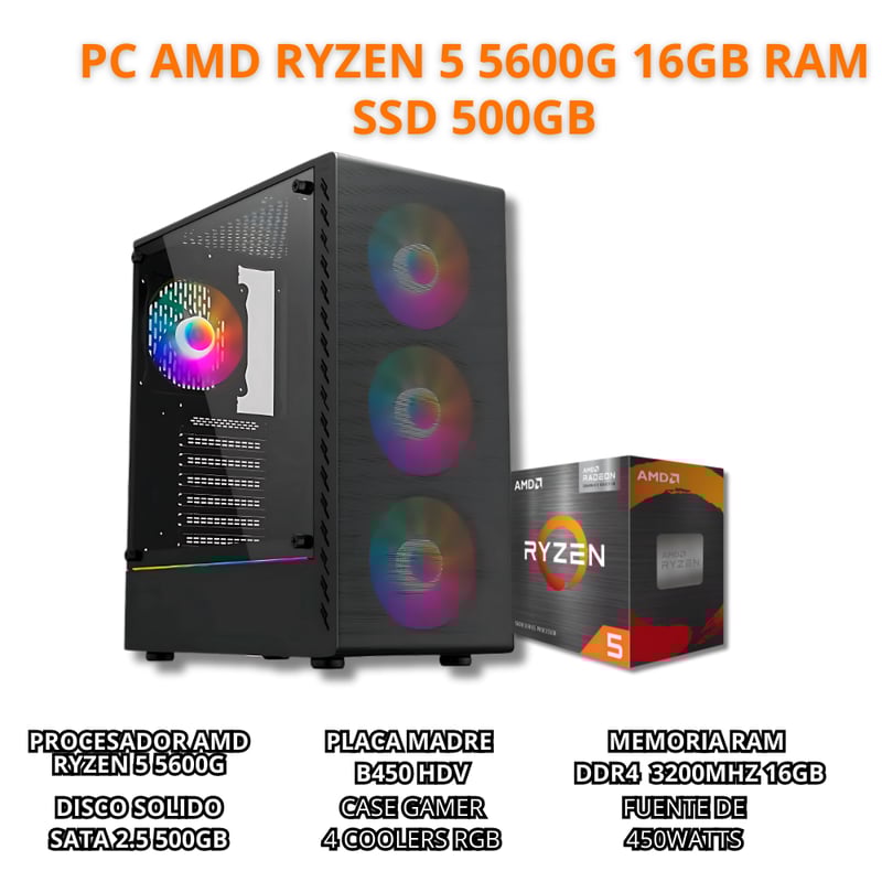 PC AMD RYZEN 5 5600G 16GB RAM SSD 500GB AMD | falabella.com