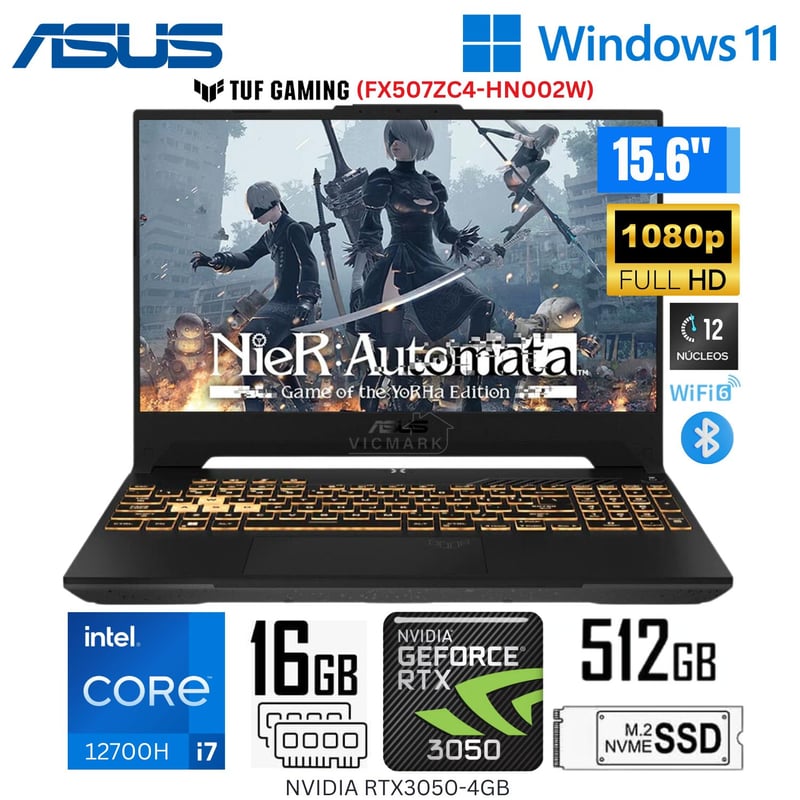 ASUS - Laptop Asus 15.6" FHD TUF GAMING FX507ZC4-HN002W Core i7-12700H 16GB RAM 512GB  SSD RTX3050 WIN 11