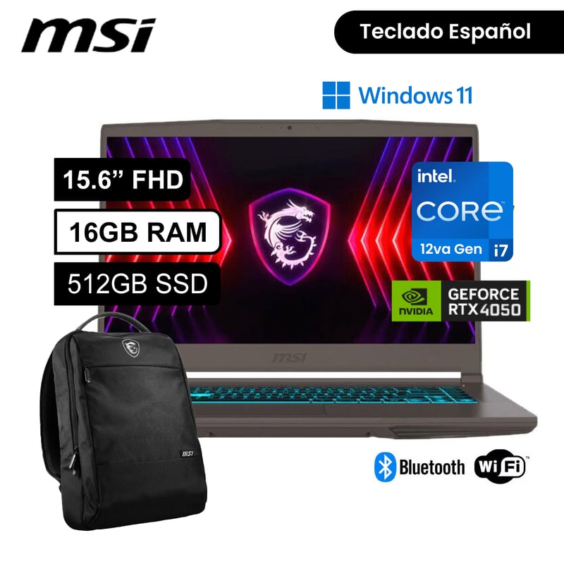 MSI - Laptop MSI Thin 15 B12VE Intel Core I7-12650H 16GB 512GB 15.6"FHD 144HZ RTX 4050 6GB