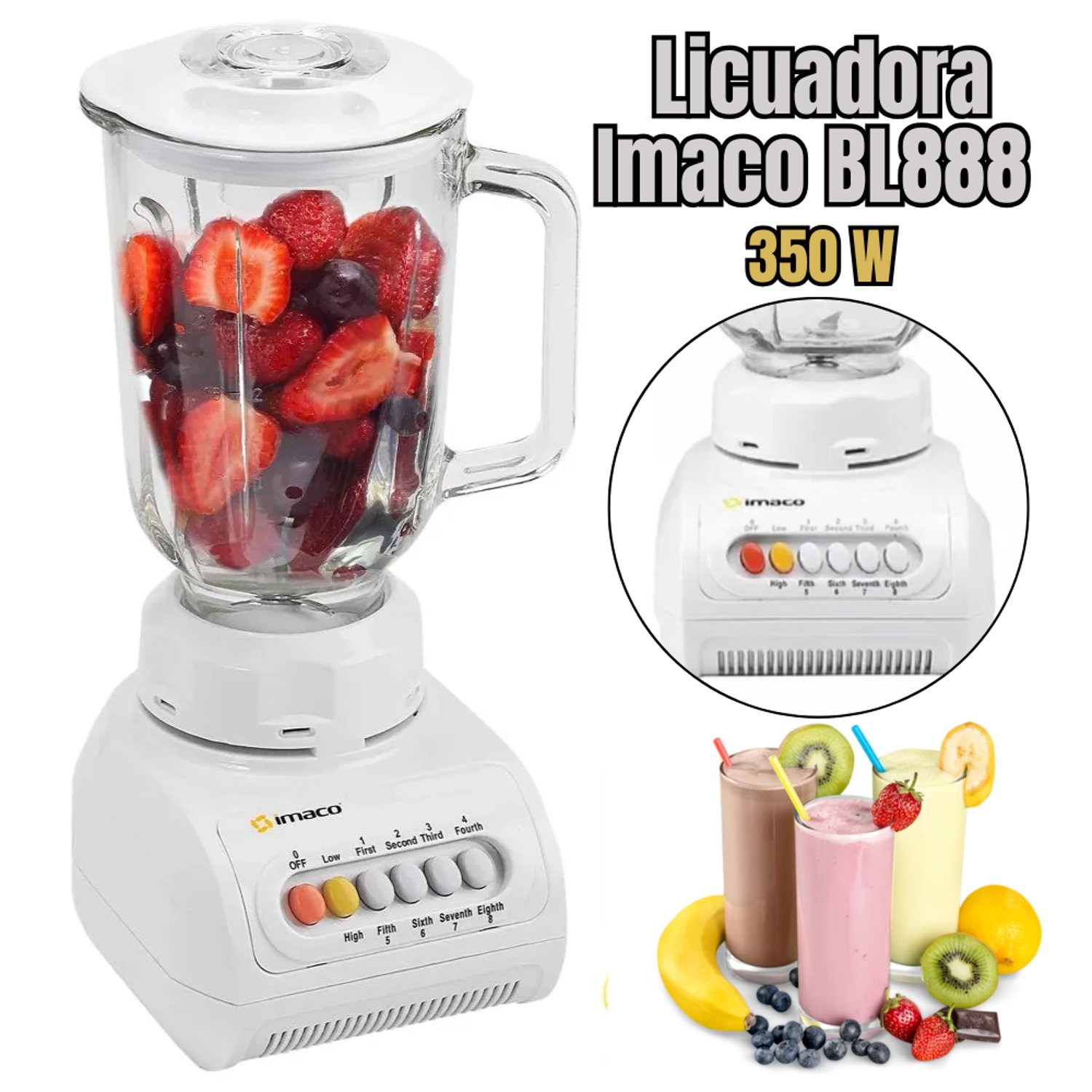 Licuadora Imaco Vaso de Vidrio 8 Velocidades BL888V BLANCO IMACO falabella