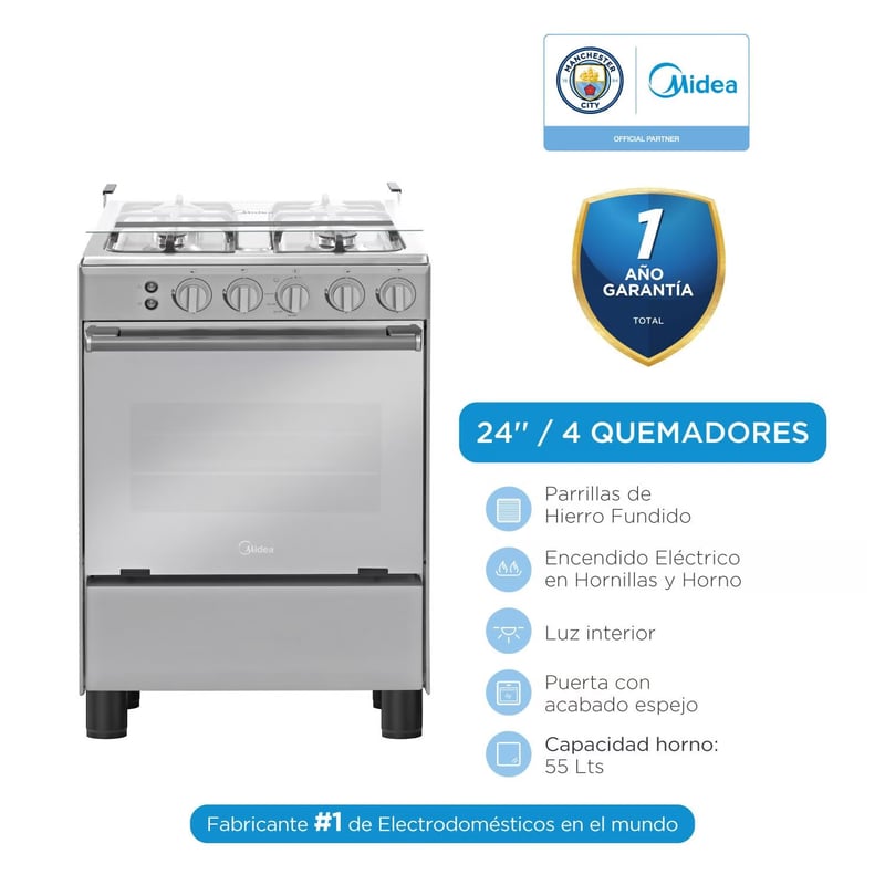 MIDEA - Cocina De Pie 1 Horno 4 Hornillas Gris 24"  MGS24FS2LAAMB