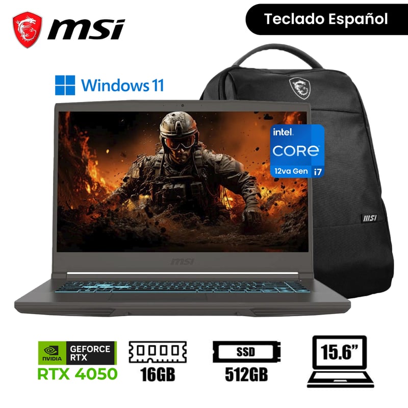 MSI - Laptop MSI Thin 15 B12VE Intel Core I7-12650H 16GB 512GB 15.6"FHD 144HZ RTX 4050 6GB