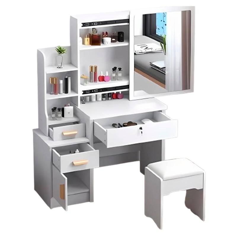 Tocador de 4 Cajones con Espejo iluminado Blanco GENERICO