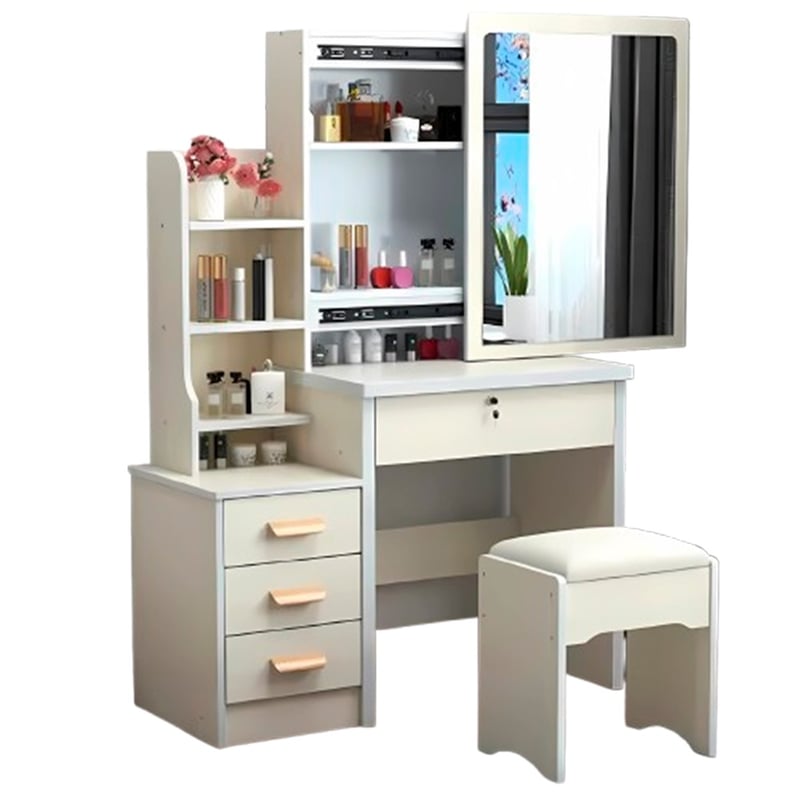 Tocador de 4 Cajones con Espejo iluminado Beige GENERICO