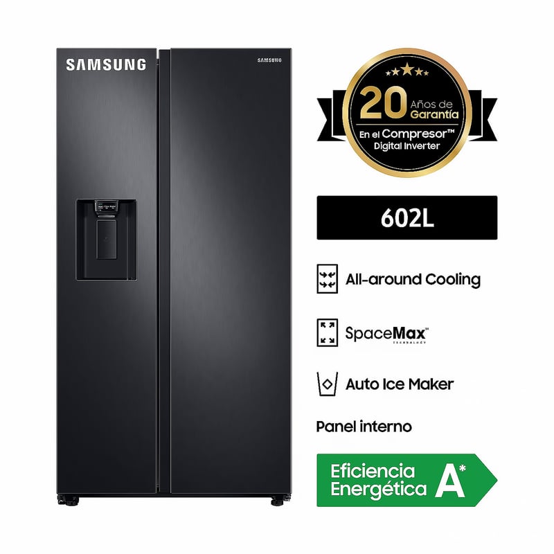 SAMSUNG - Refrigeradora Samsung 602 Lt Side by Side  Negro RS60T5200B1