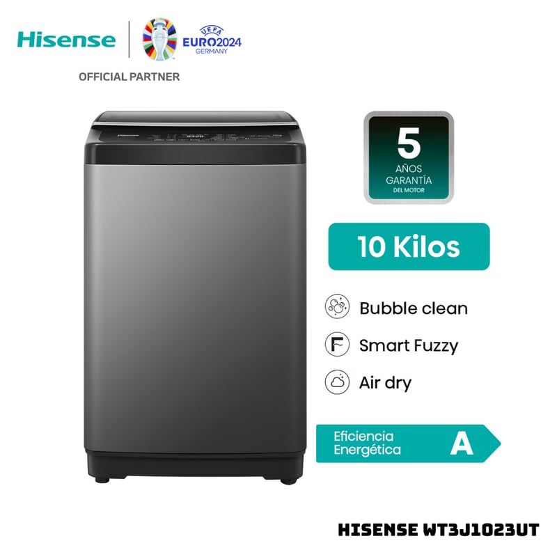 HISENSE - LAVADORA HISENSE SMART FUZZY 10KG CARGA SUPERIOR GRIS - WT3J1023UT