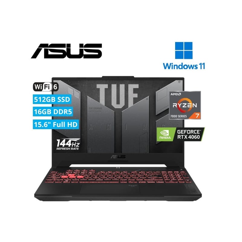 ASUS - ASUS TUF GAMING FA507NV-LP053W AMD RYZEN 7-7735HS 16GB 512SSD 8GB VIDEO RTX 4060 15.6" FHD WIN 11