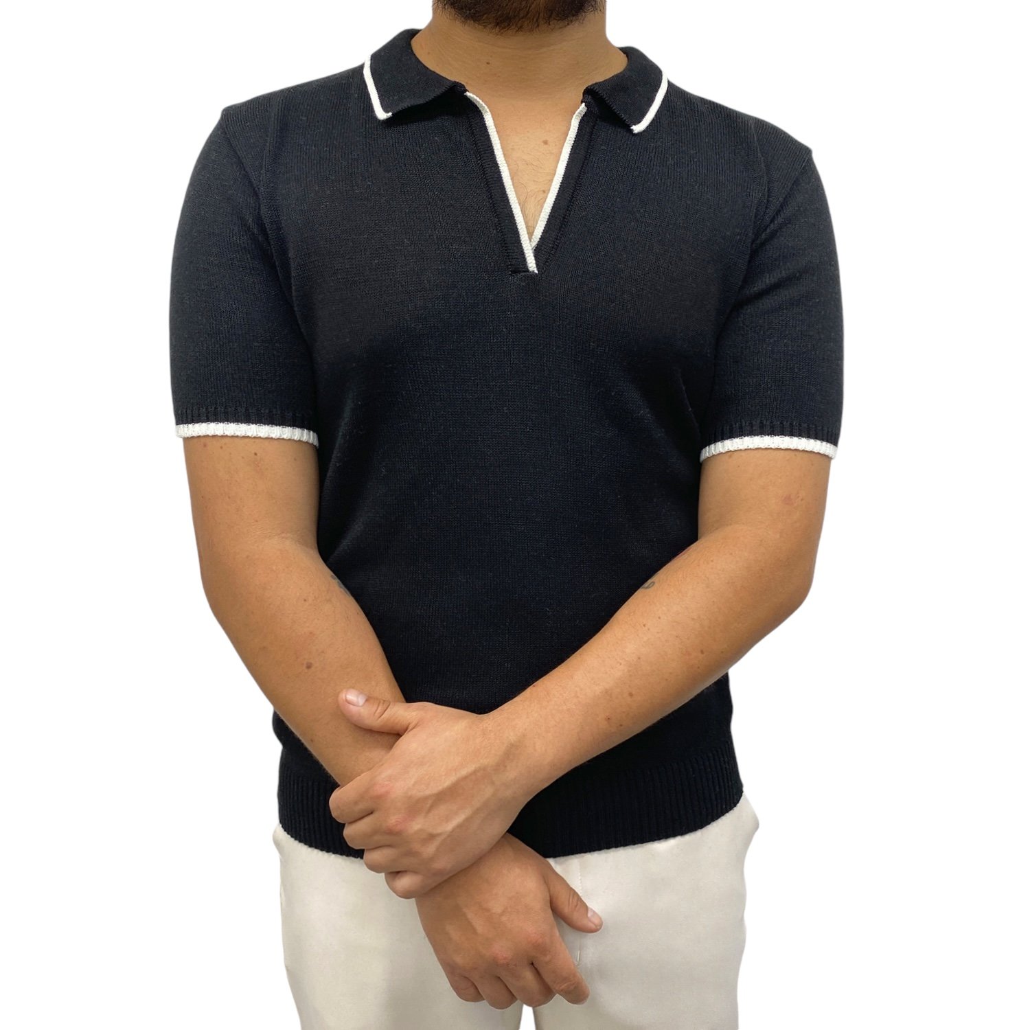 Polo cuello camisero negro sales