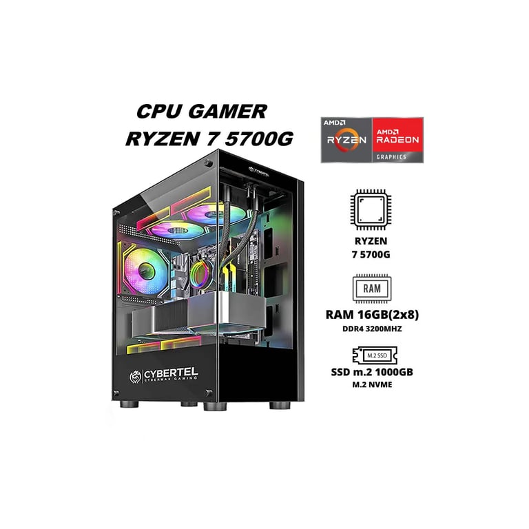 PC GAMER RYZEN 7 5700G 16GB RAM DUAL 1TB SSD M.2 CASE FUENTE 600W GAMER ...