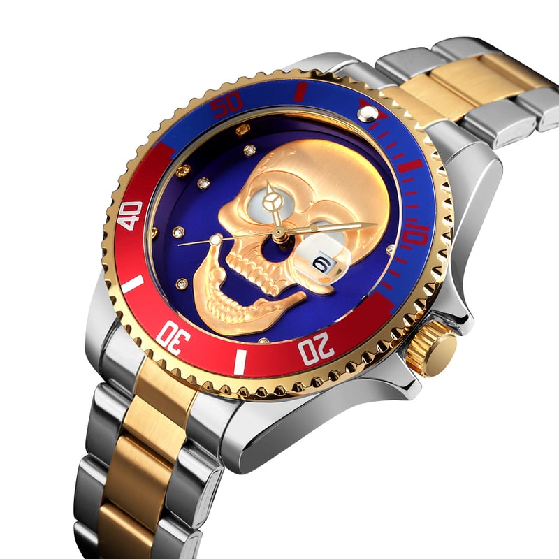 SKMEI - Reloj Skmei 9195 Dorado fondo Azul Correa Acero