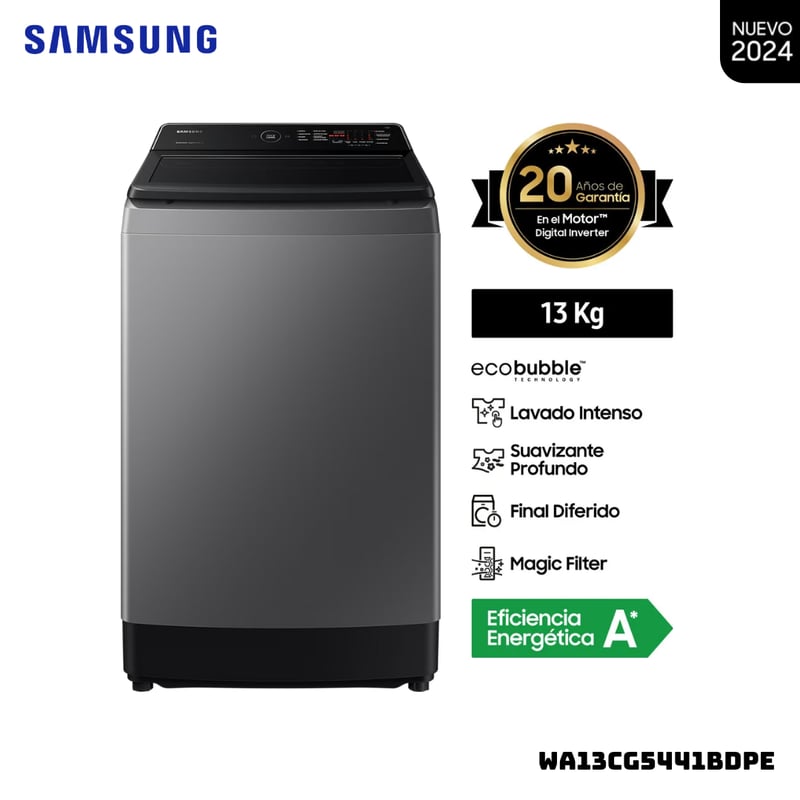 SAMSUNG - LAVADORA SAMSUNG ECOBUBBLE 13KG CARGA SUPERIOR GRIS - WA13CG5441BDPE