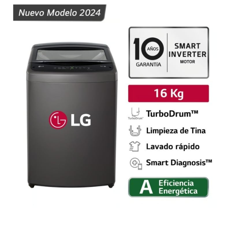 LG - Lavadora LG 16 Kg Turbo Drum Smart Carga Superior WT16BVTB Negra