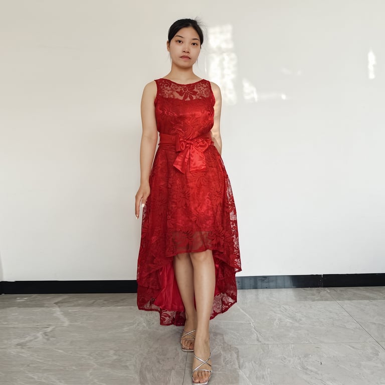Vestidos largos de encaje y chiffon con tirantes finos Borgoña Tallas Grandes